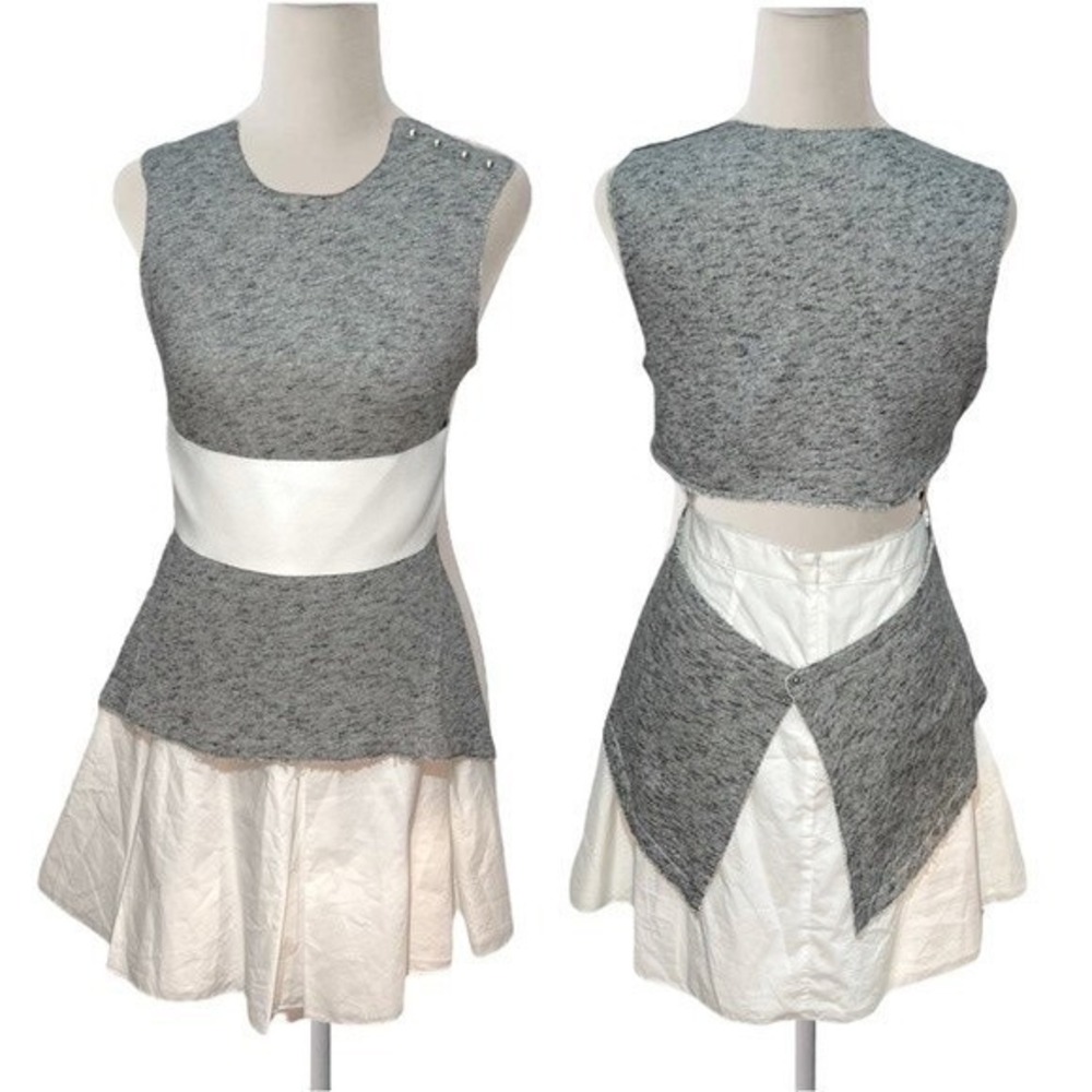 Derek Lam 10 Crosby Grey White Mixed Media Deconstructed Mini Dress Size 0